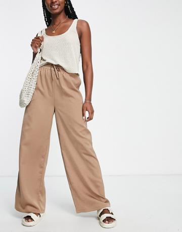 Lola May Straight Leg Pants With Drawstring Waist In Chocolate Brown