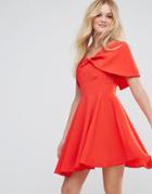 Asos One Shoulder Folded Bardot Mini Prom Dress - Red
