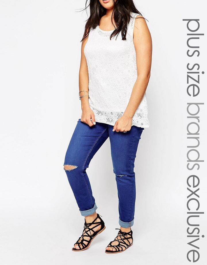 New Look Plus Authentic Ripped Knee Skinny Jean - Blue
