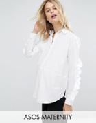 Asos Maternity Cotton Shirt With Ruffle Sleeve - White