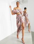Asos Edition Drape Split Midi Skirt In Wild Flower Print-pink