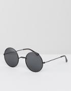 Asos Metal Round Sunglasses In Black With Flat Lens - Black