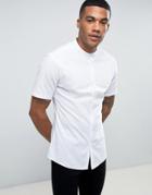 Asos Super Skinny Shirt With Grandad Collar In White - White