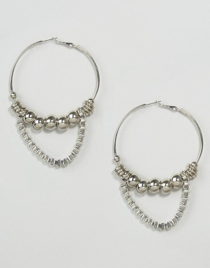Asos Ball & Chain Hoop Earrings - Silver