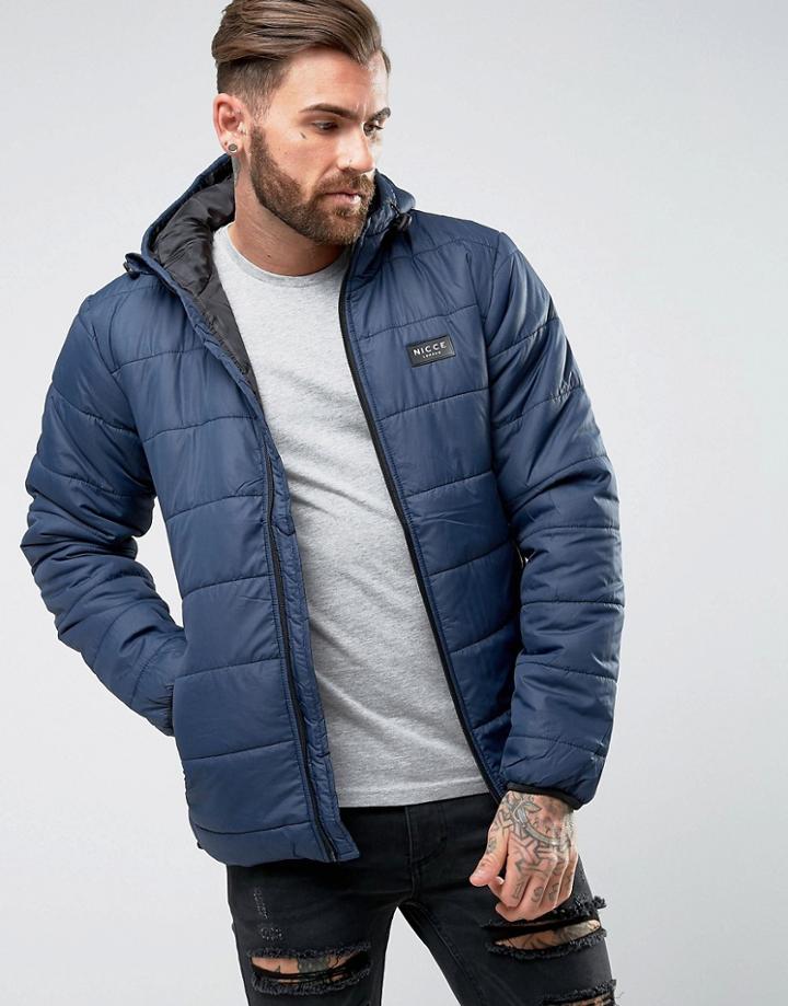 Nicce Zip Thru Puffer Jacket - Navy