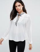 Qed London Blouse With Bib Front - Cream
