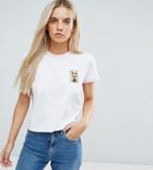 Asos Petite T-shirt With Lucky Cat Print And Contrast Trim - White