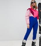 Asos 4505 Petite Ski Jumpsuit In Color Block With Funnel Neck - Multi