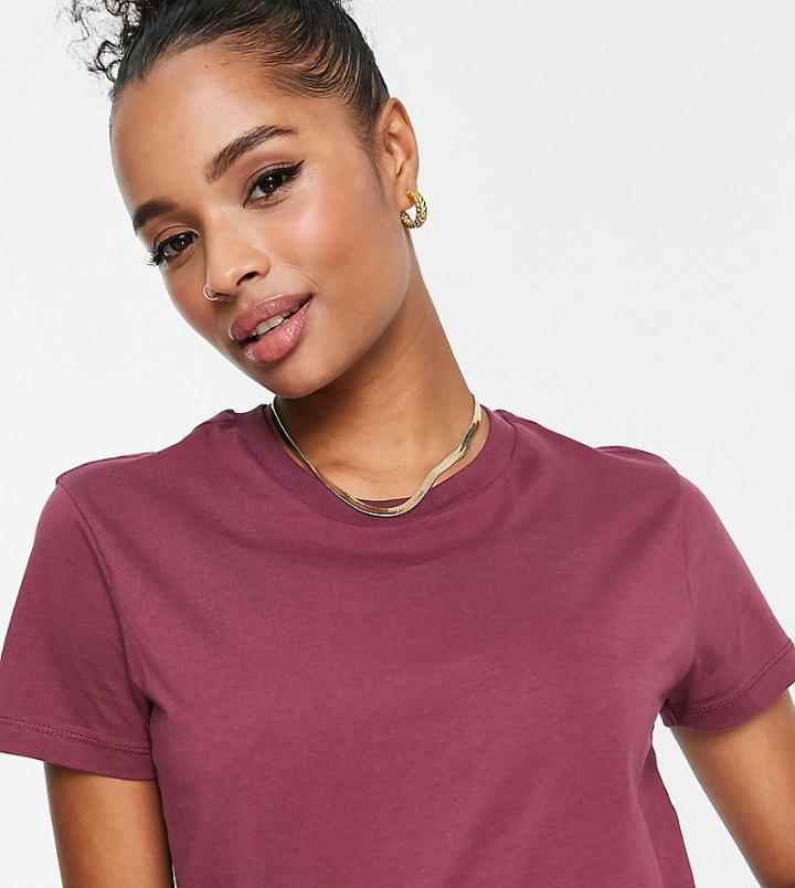 Asos Design Petite Ultimate T-shirt With Crew Neck In Organic Cotton Blend In Wine-red