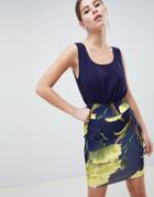 Ax Paris 2-in-1 Cami Skater Dress With Lemon Print Skirt - Navy