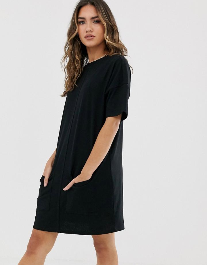 Asos Design Cotton Double Pocket T-shirt Dress-black