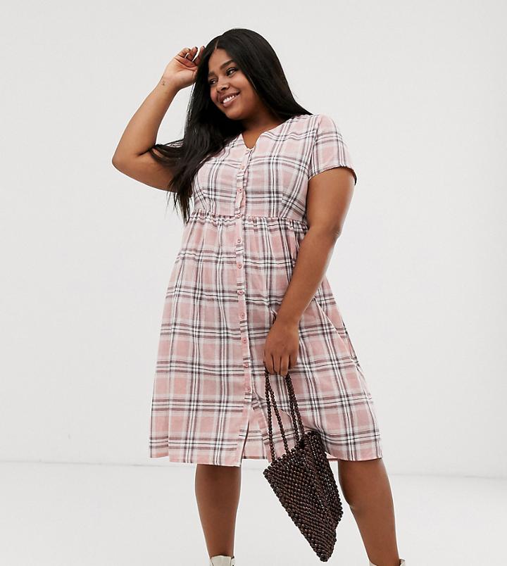 Daisy Street Plus Midi Shirt Dress In Check - Pink