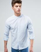 Solid Striped Shirt With Grandad Collar In Regular Fit - White
