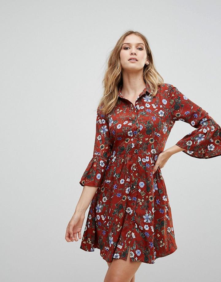 Uttam Boutique Floral Skater Dress With Button Front-red