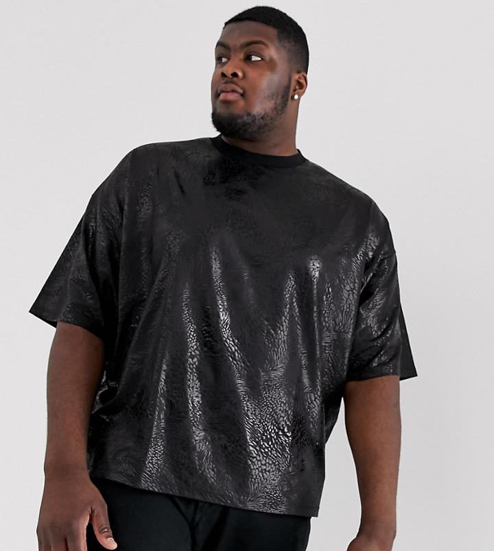 Asos Design Plus Oversized T-shirt With Half Sleeve In Animal Skin In Black