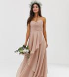 Asos Design Petite Bridesmaid Maxi Bandeau Dress With Soft Layered Skirt-pink