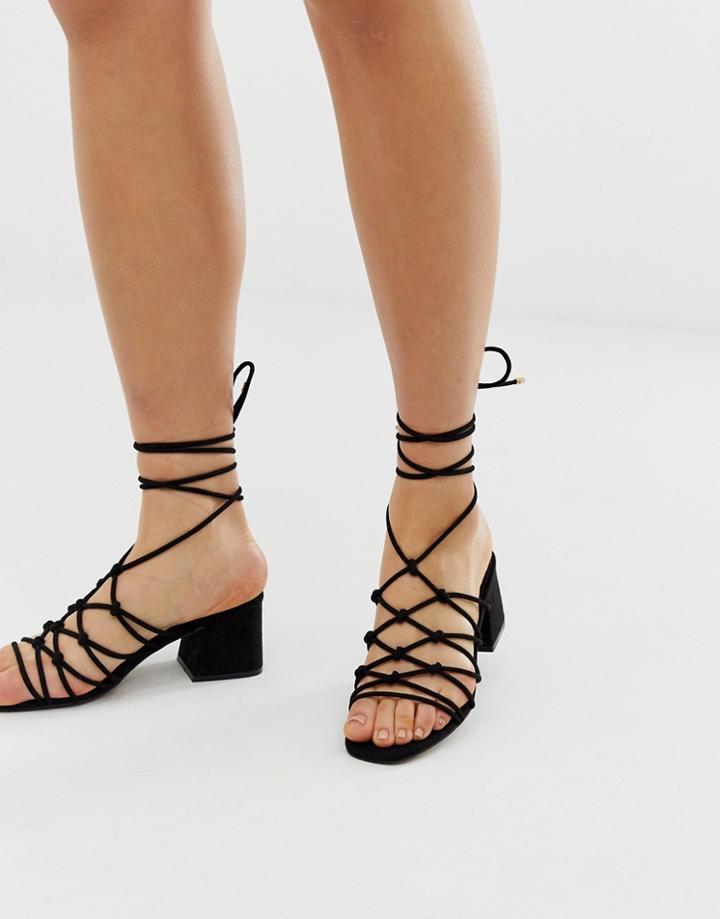Asos Design Harvie Knotted Detail Block Heeled Sandals In Black - Black