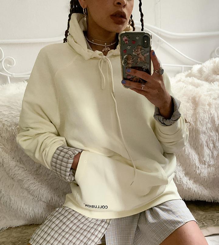 Collusion Oversized Hoodie In Ecru-white