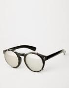 Asos Round Sunglasses With Clip On Frame - Black