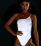 Frankies Exclusive One Shoulder Swimsuit With High Leg In Reflective Silver - Silver