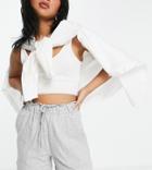 Pieces Petite Paperbag Waist Shorts In Light Gray-grey