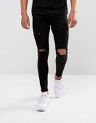 Gym King Super Skinny Jeans In Black With Distressing - Black