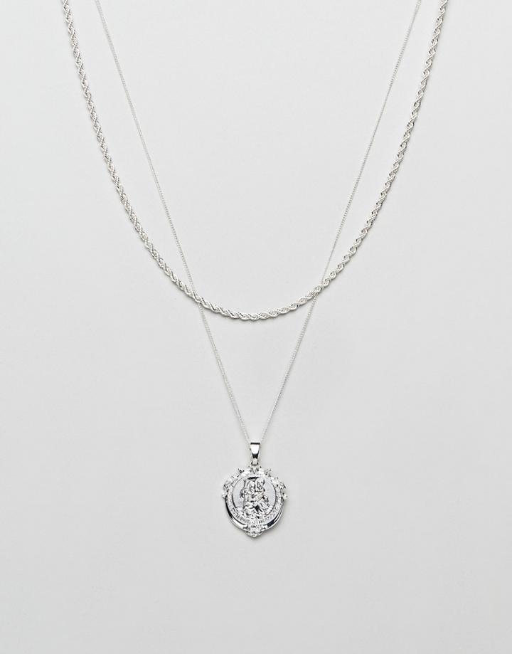 Chained & Able Double Layer Medallion Necklace In Silver - Silver