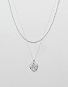 Chained & Able Double Layer Medallion Necklace In Silver - Silver