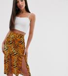Influence Tall Midi Skirt In Tiger Print - Orange