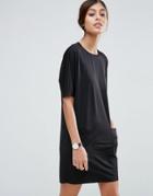 Asos Slinky T-shirt Dress With Pockets - Black