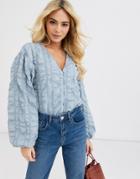 Asos Design Long Sleeve Textured Top With Button Front-no Color