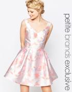 Chi-chi London Petite Mini Prom Skater Dress In Soft Floral Print - Multi