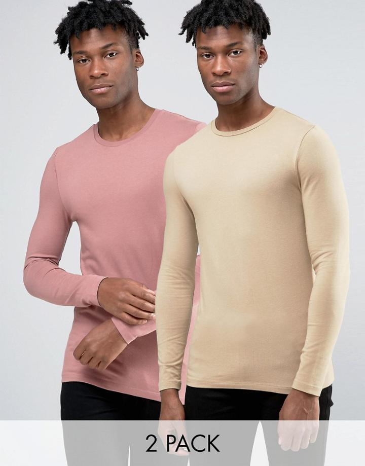 Asos Extreme Muscle Long Sleeve T-shirt With Crew Neck 2 Pack - Multi