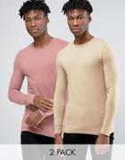 Asos Extreme Muscle Long Sleeve T-shirt With Crew Neck 2 Pack - Multi