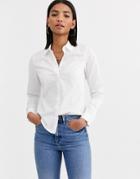 Asos Design Long Sleeve Fitted Shirt In Stretch Cotton-white