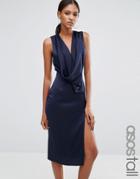 Asos Tall Extreme Cowl Front Cut Out Back Midi Dress - Navy