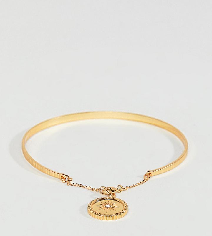 Asos Design Premium Gold Plated Bracelet With Swarovski Crystal And Engraved Disc Charm - Gold