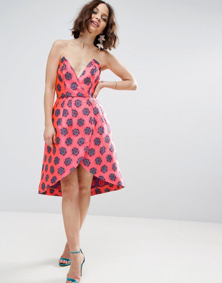 Asos Salon Fluro Jacquard Bandeau Wrap Front Mini Dress - Multi