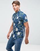 Threadbare Tropical Floral Short Sleeve Shirt - Navy