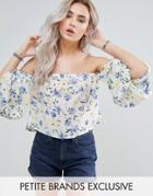 Missguided Petite Puff Sleeve Floral Crop Top - White