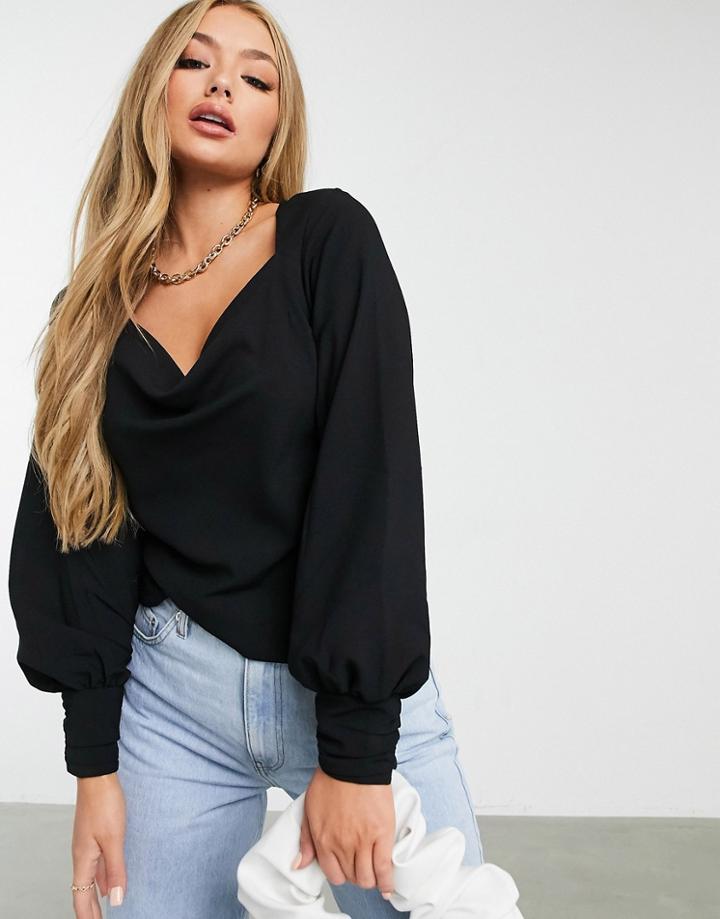 Asos Design Long Sleeve Cowl Neck Top In Black