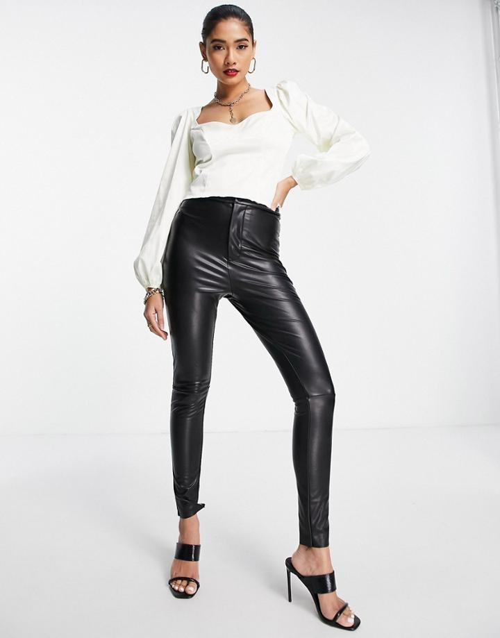 Asos Design Sweetheart Neck Long Sleeve Top In Cream-white
