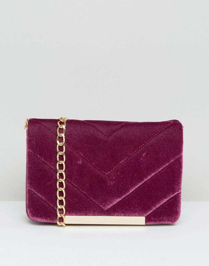 Asos Velvet Quilted Lock Cross Body Bag - Red