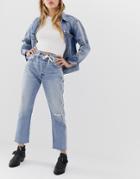 Levi's 501 Crop Jeans With Knee Rip-blue