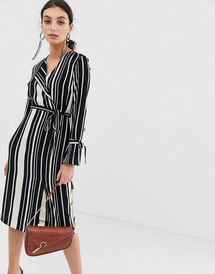 River Island Wrap Dress With Tie Waist In Stripe Print-multi