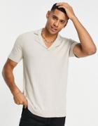 Asos Design Knitted Revere Polo Shirt In Pale Gray