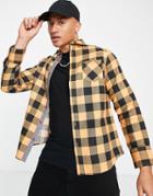 Brave Soul Long Sleeve Check Shirt In Black & Peach