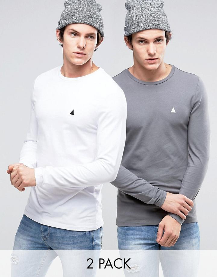 Asos Muscle Long Sleeve T-shirt With Logo 2 Pack - Multi