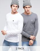 Asos Muscle Long Sleeve T-shirt With Logo 2 Pack - Multi