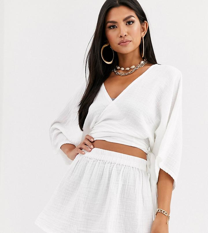South Beach Exclusive Beach Wrap Top And Skirt Two-piece In White